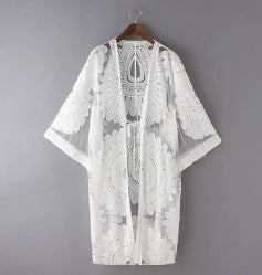 Mesh Floral Embroidery Kimono