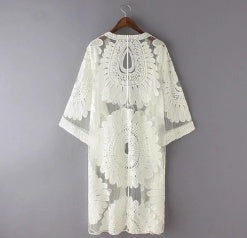 Mesh Floral Embroidery Kimono