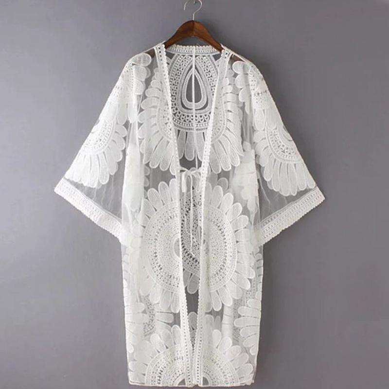 Mesh Floral Embroidery Kimono